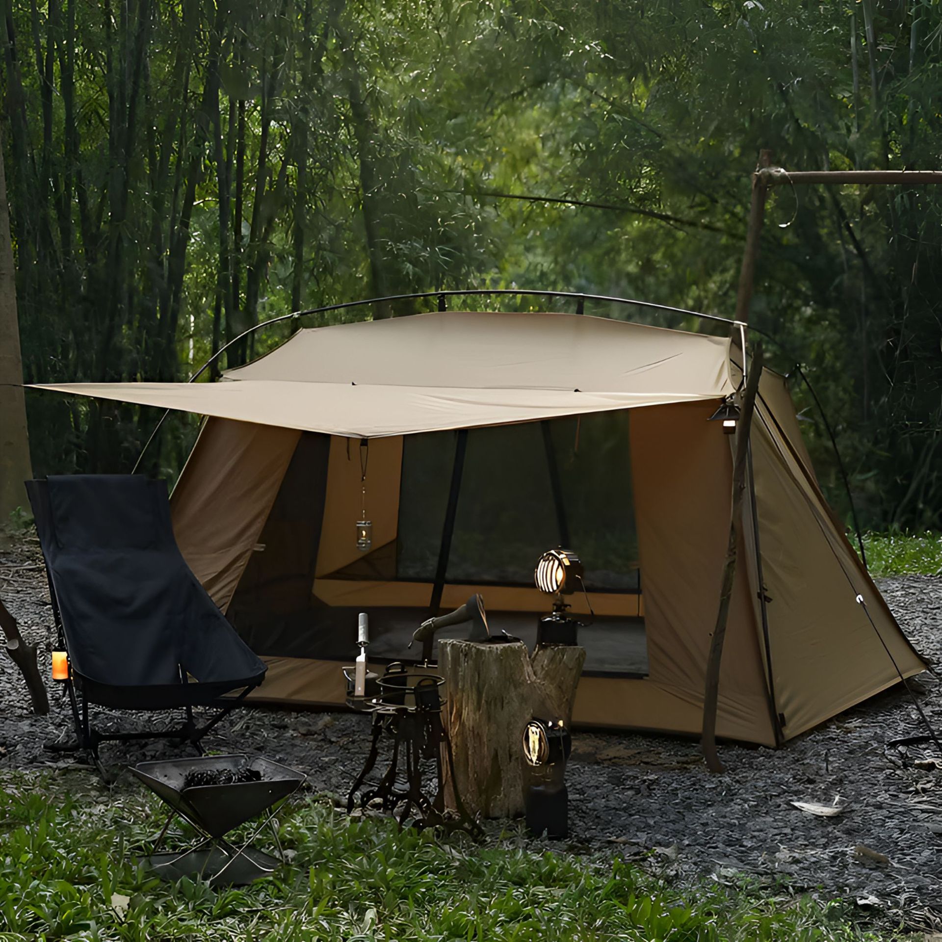木屋庇护所防雨防晒野营遮阳旅游单帐防水尼龙手动帐篷沙滩搭建