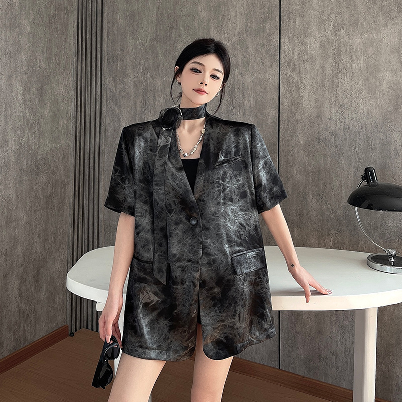 French High-End Ribbon Tie-Dye Suit Jacket for Women Spring & Fall 2025 New Unique Super Nice Casual Elegant Jacket