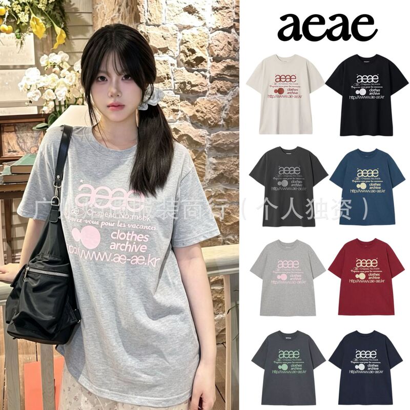 In-Stock Korean Niche Aeae Classic Letter Print Round Neck Loose Short-Sleeve T-Shirt Versatile Pure Cotton Top for Women Summer In-Stock Korean Niche Aeae Classic Letter Print Round Neck Loose Short-Sleeve T-Shirt Versatile Pure Cotton Top for Women Summer