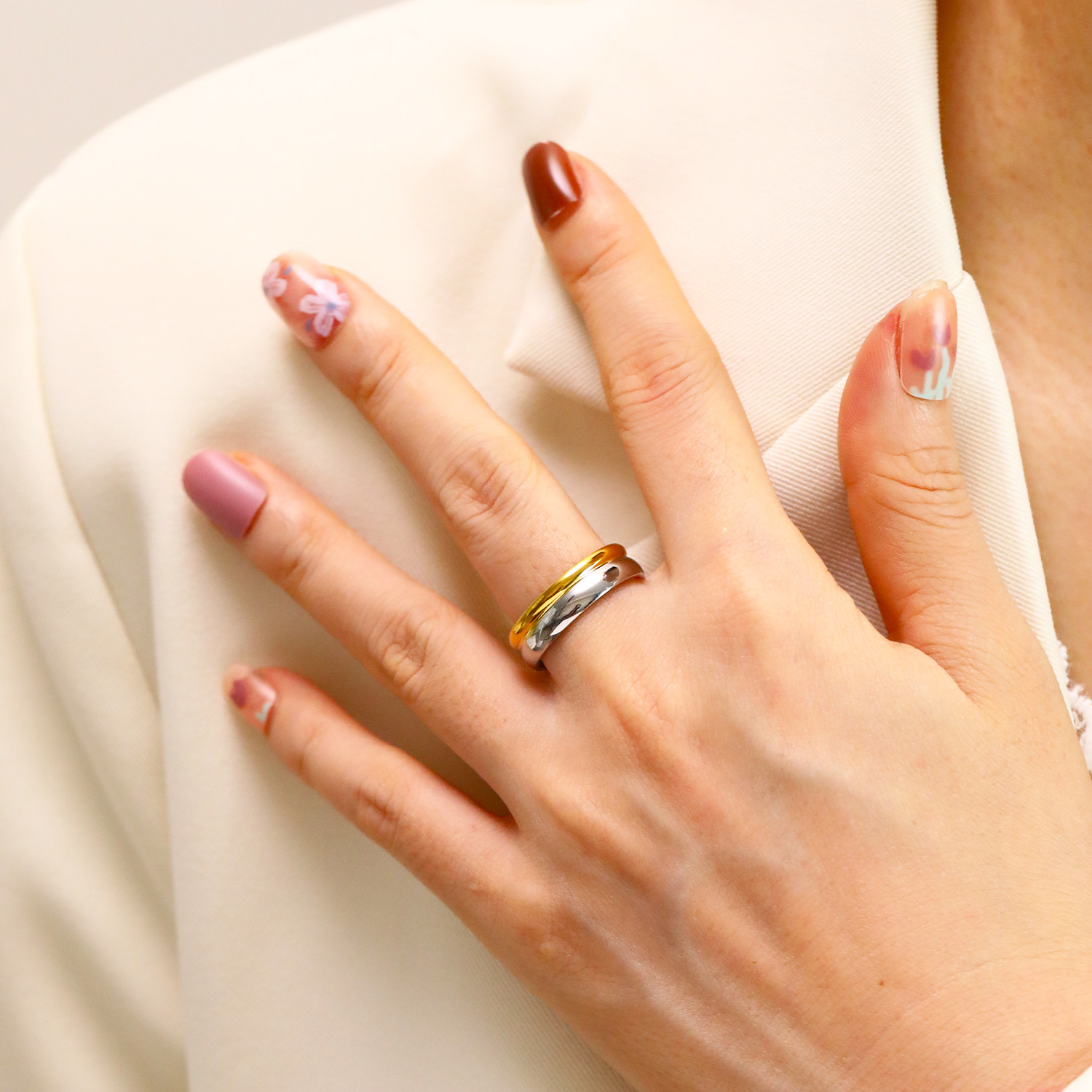 1 Piece Quantity Titanium Steel Simple Style Color Block Plating Rings