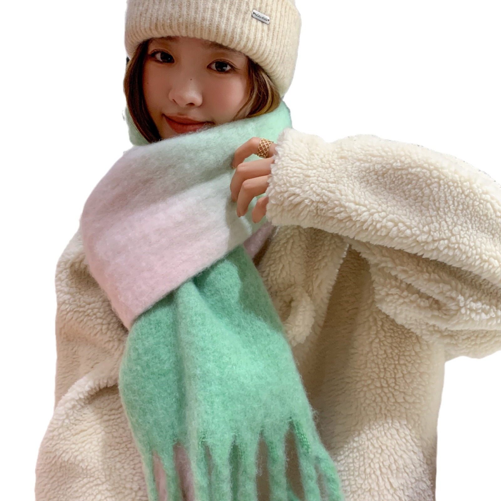 Invierno nuevo europeo y americano ins imitación Cachemira gruesa barba gradiente bufanda mujer mohair larga bufanda caliente chal