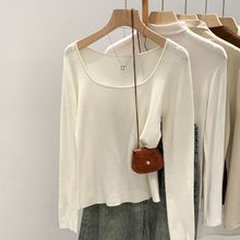 大码女装方领德绒内搭打底衫女秋冬新款胖mm穿搭韩系气质内搭上衣