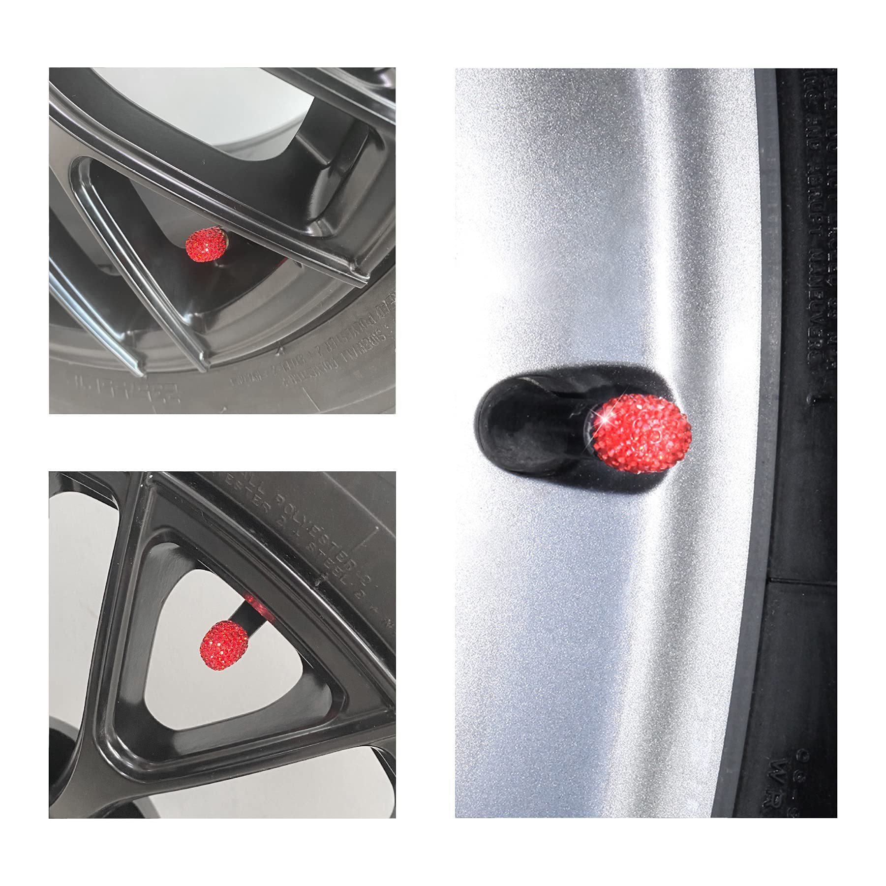 Car Tire Valve Caps with Rhinestones, Ceramic Full Diamond Valve Core Covers for Cars, Diamond Tire Caps for Women