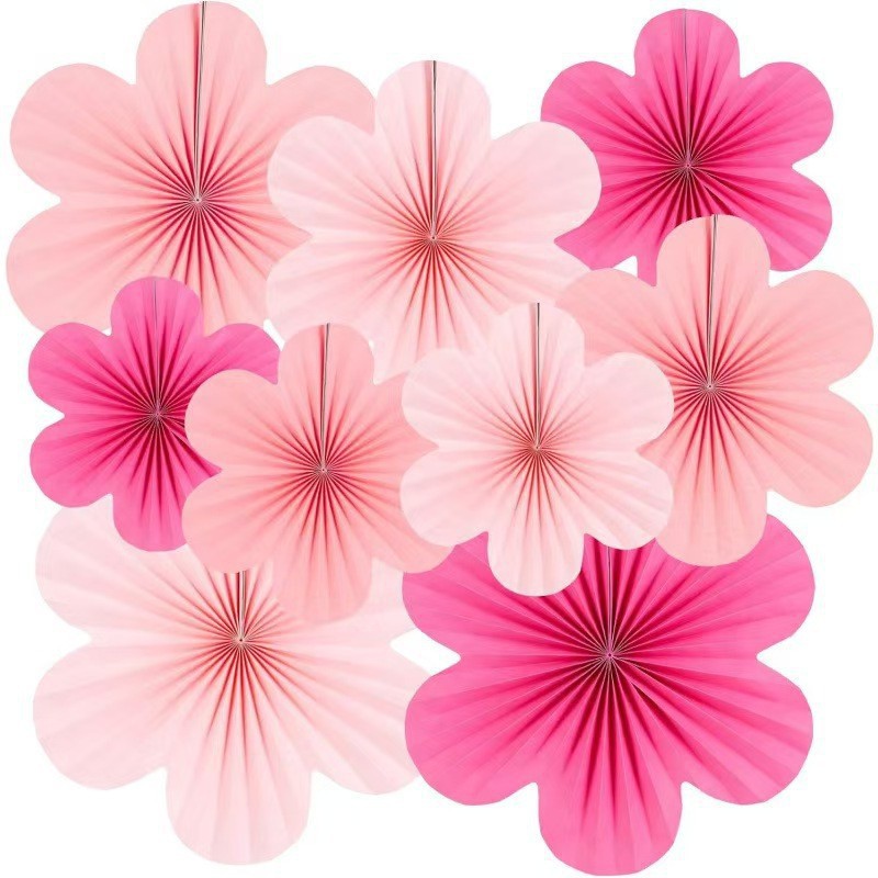 Flores transfronterizas decoración de ventilador de papel fiesta de cumpleaños ventana de fondo decoración de pared colgante ventilador tridimensional flor de ventilador plegable