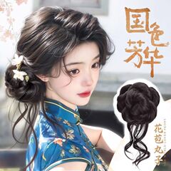 ドラゴンひげボールヘッドウィッググラブクリップ人工毛ふわふわハイスカルバッドヘッドブロークンヘアスタイルインターネット有名人同じスタイルウィッグバッグ