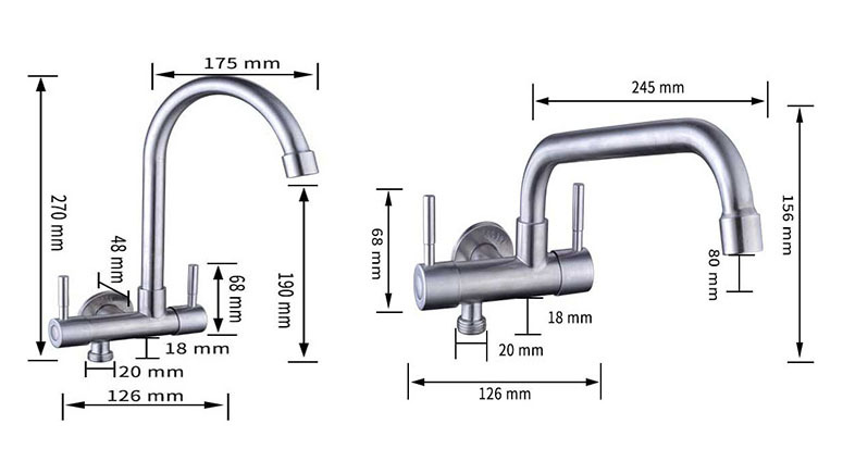 304 stainless steel balcony, one in and two out, dual switch, dual water outlet, washing machine, mop sink, dual control faucet Specification drawing