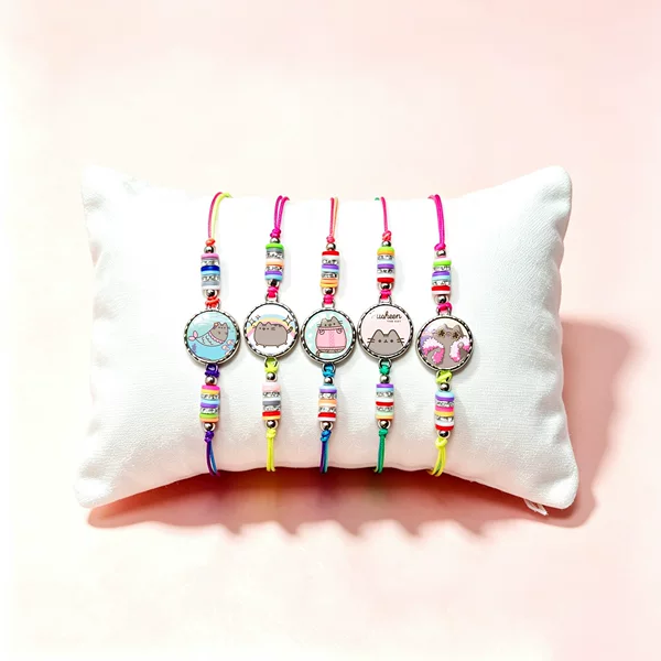 Cartoon Pusheen cat-themed time gem colorful soft clay bracelet, multicolored braided cord bracelet, cute and fun hobby