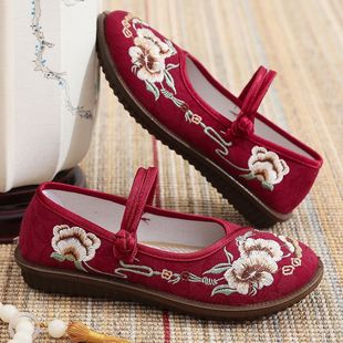 Embroidered Shoes New Beijing Cloth Shoes Ethnic Han Dynasty Retro Flats Soft Sole Non-Slip Breathable Flats Women's Shoes Mother's Shoes