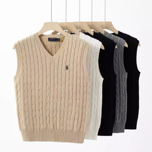 秋冬男士纯棉毛线背心坎肩套头V领无袖针织麻花情侣保暖马甲毛衣