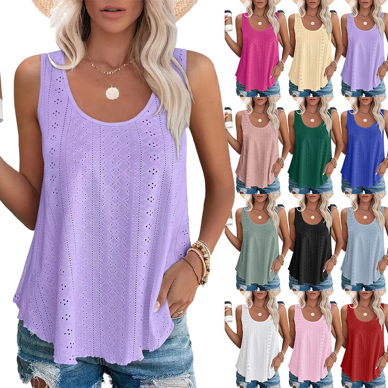 Amazon Independent Station European and American Cross-Border Export 2025 Spring and Summer New Round Neck Loose Sleeveless T-Shirt Tops in Stock