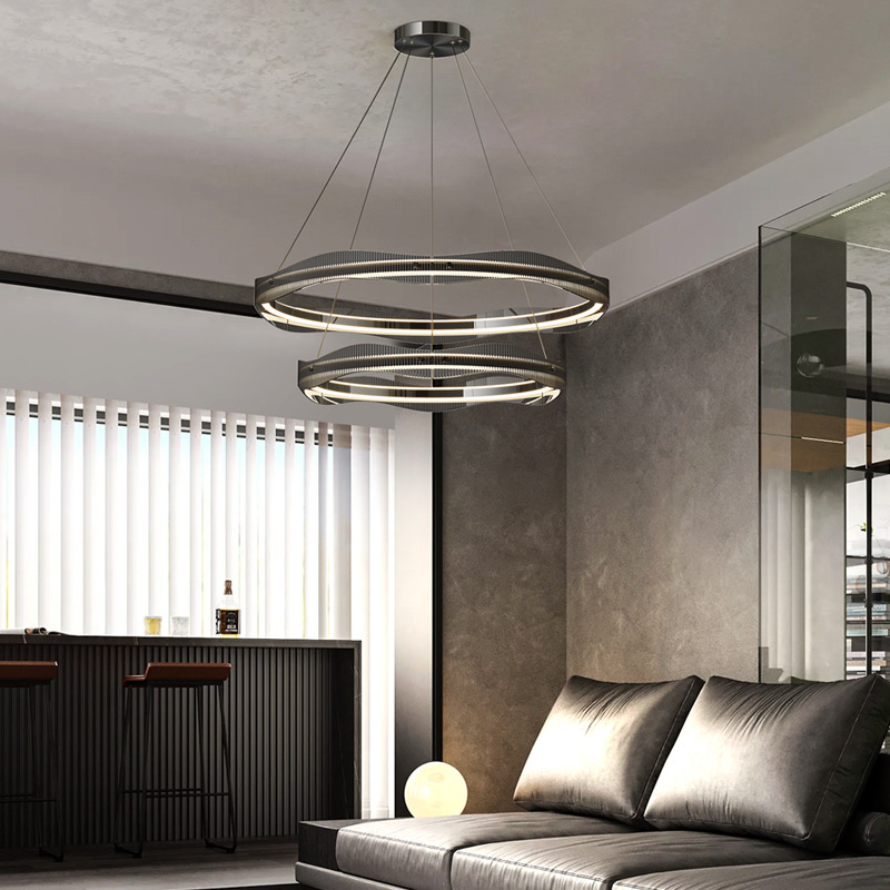 Araña de sala de estar de lujo ligero de estilo italiano, lámpara de anillo redondo creativa de alta gama, lámpara principal de comedor de dormitorio de diseñador minimalista moderno