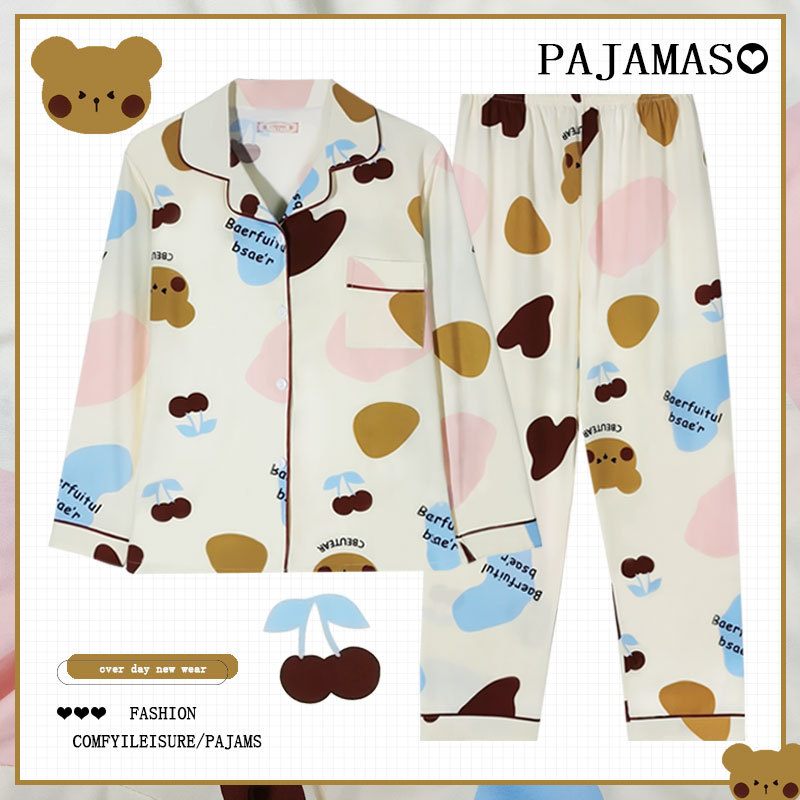 Pijamas a cuadros de algodón para mujer primavera y otoño 2025 nuevo estilo lindo traje de servicio a domicilio de manga larga de perro de pudín estilo ins