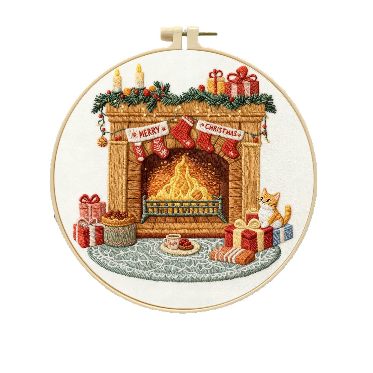 Navidad transfronteriza para la decoración de nuevos productos, chimenea navideña cálida viento bordado DIY kit material paquete inglés
