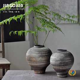☆侘寂风粗陶陶瓷花瓶感日式禅意摆件复古茶室民宿客厅插花陶