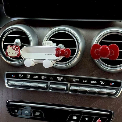 Navigation Support Bracket, Car phone holder - red-edged-bow-kitten-white-mirror-stand-bright-red-knot