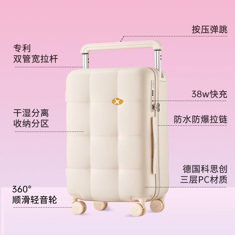 Vali kéo Mango Bird 20 inch chống rơi chống mài mòn, cổng sạc tiện lợi — Thanh kéo rộng có khóa kéo chống nước và cổng sạc hành lý màu hồng