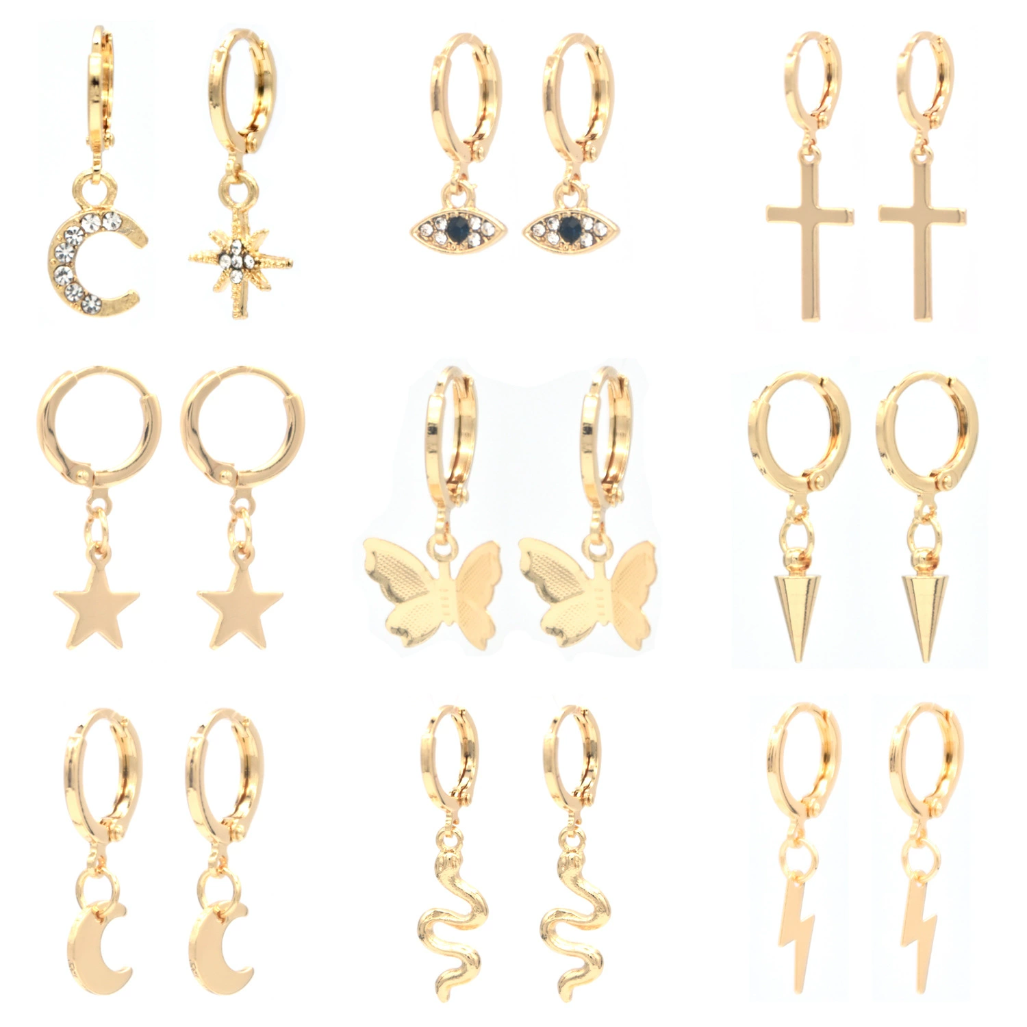 Fashionable earrings, brass pendant, European style, french style