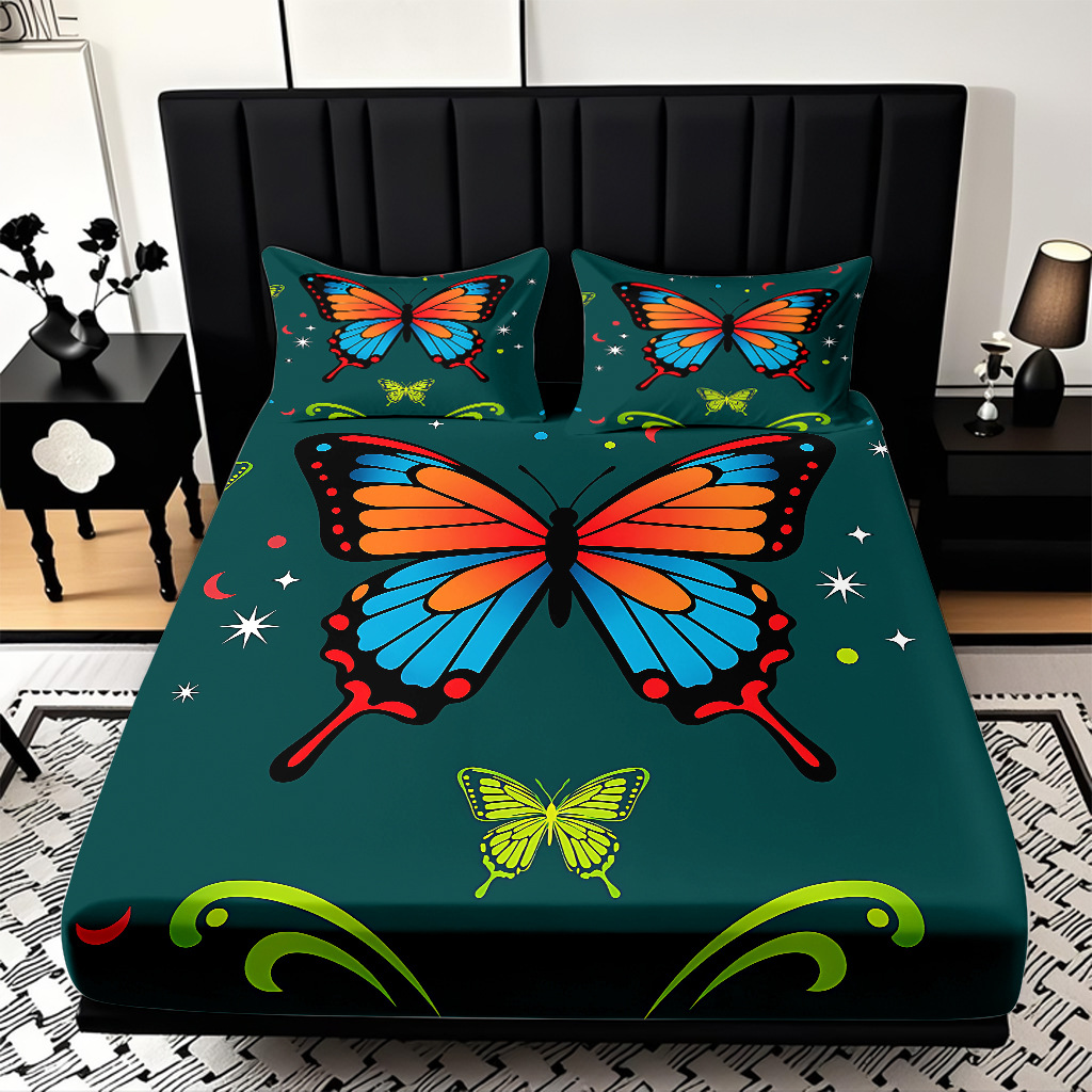 TEMU / JIT Transfronterizo para la serie de mariposas multicolores 3D impresión digital cama cama almohada kit de diseño se puede fijar