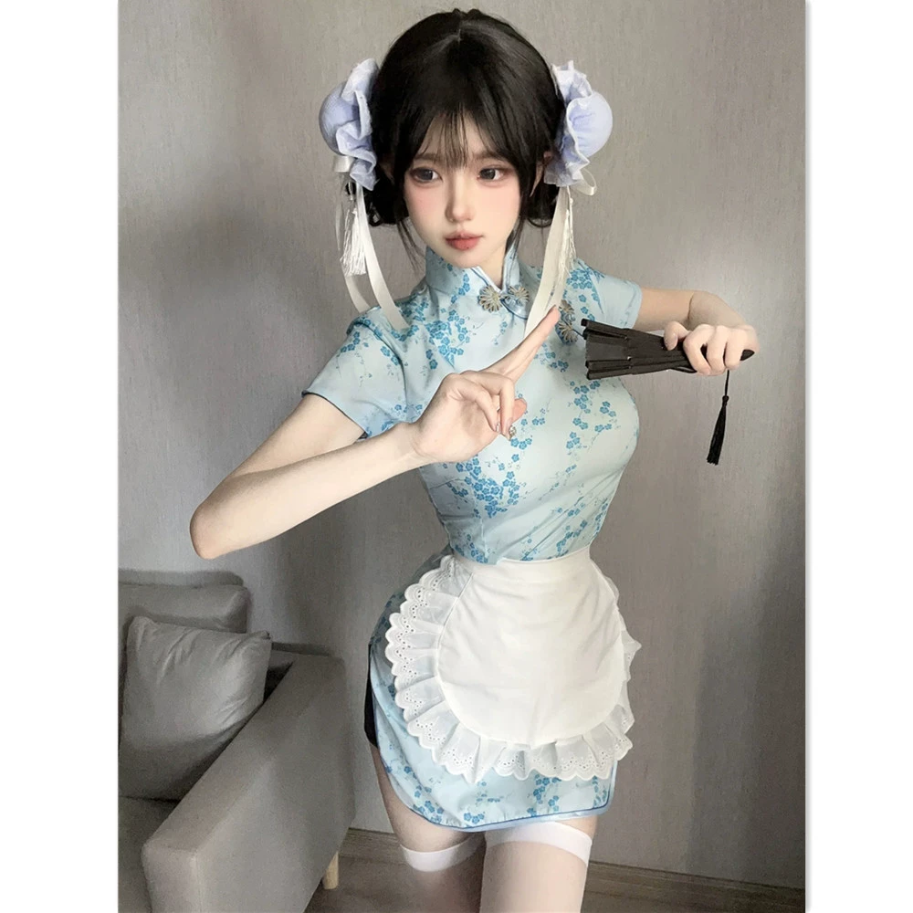 Новый китайский комплект платья Cheongsam в китайском стиле, улучшенный японский мягкий фартук горничной в стиле Лолиты, карнавальный костюм