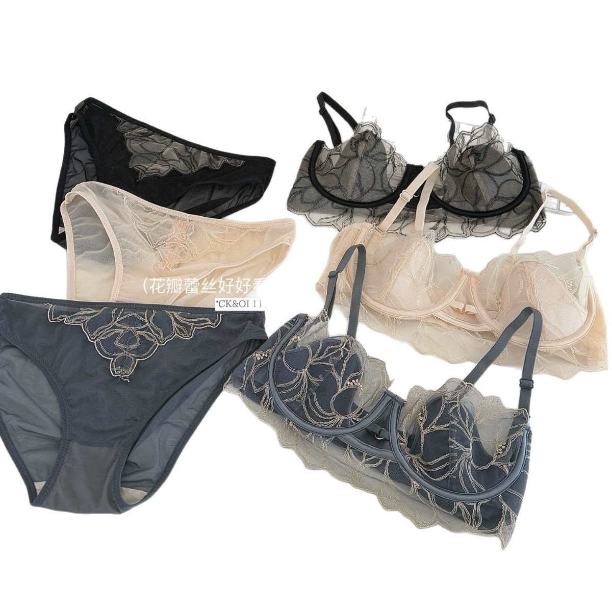 CK&OI 1103# Evening Breeze Lace Crystal Cup Bra Set Женское 1106# Романтическая вышивка Fishbone Thread Underwear