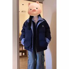 撞色拼接格子假两件棉服外套女2025冬季新款韩版宽松棉衣加厚棉袄