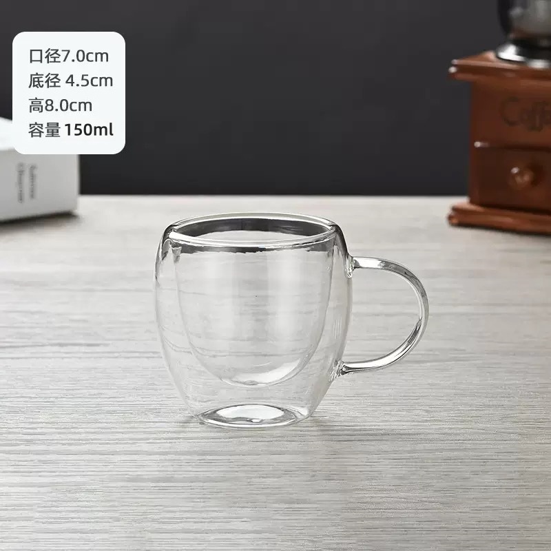 Oficina de doble capa de vidrio con mango aislado té de doble capa taza de café taza de vidrio transparente taza de leche