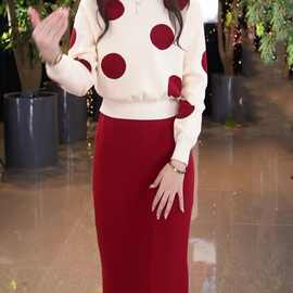 秋冬新款高级感时尚针织套装中长款女士文艺范修身显瘦两件套毛衣