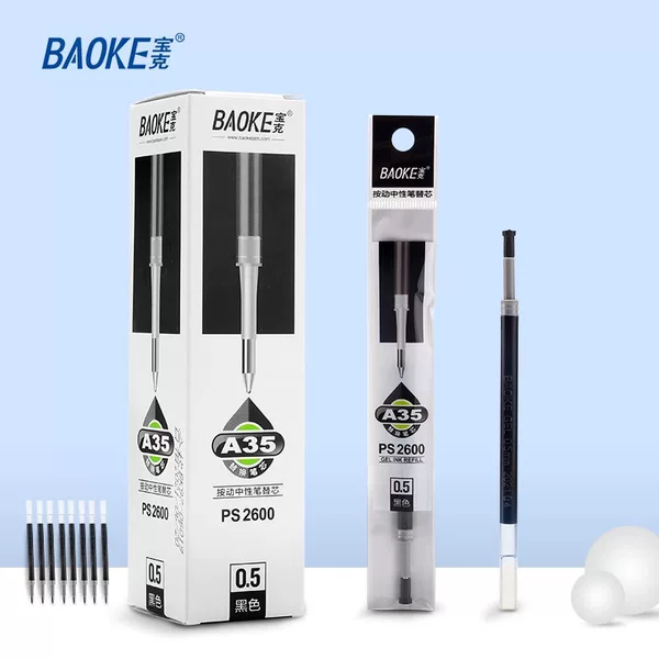 Baoke Ps2600 Press-Type Pen Refill Black Bullet Tip 0.5/0.7 Quick-Drying Anti-Leak Ink A35 Replacement Refill for Student Exams