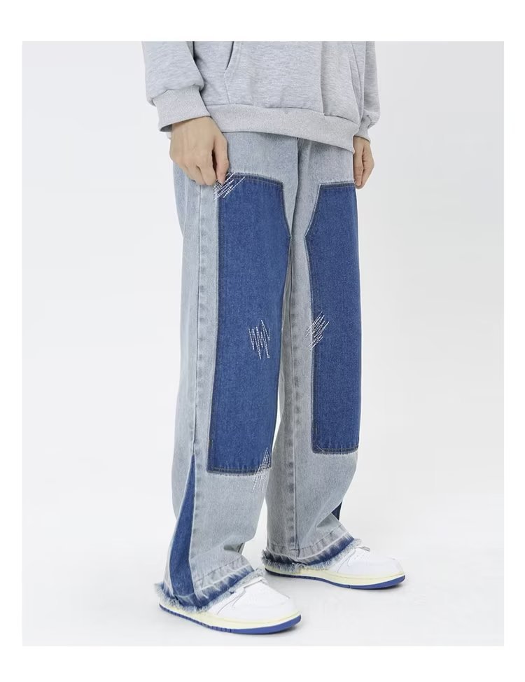 Jean large à blocs de couleurs pour hommes, ample, droit, grande taille, marque tendance, pantalon sarouel rétro japonais, printemps et été_voghion.com