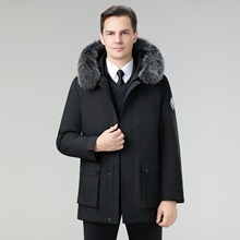 品牌白鸭绒羽绒服男士2025冬季加厚保暖休闲兔毛领中年爸爸派克服