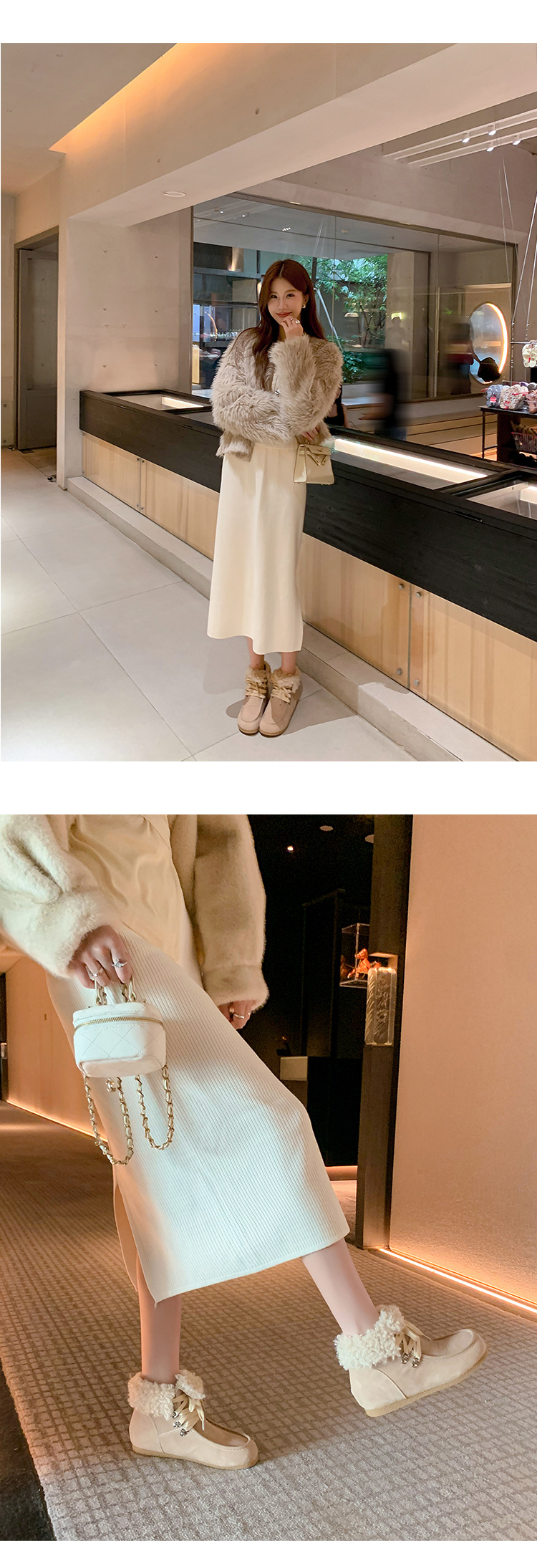 Boot tuyết nữ cổ cao lót lông giữ nhiệt, mũi tròn, dây buộc, tăng chiều cao bên trong — Vàng kem lót đơn, Đen lót nhung, Vàng kem lót nhung, Nâu lót nhung chi tiết 29