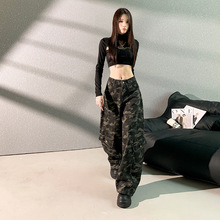 JM2025新款迷彩工装裤多口袋宽松牛仔裤女百搭显瘦迷彩加长牛仔棉