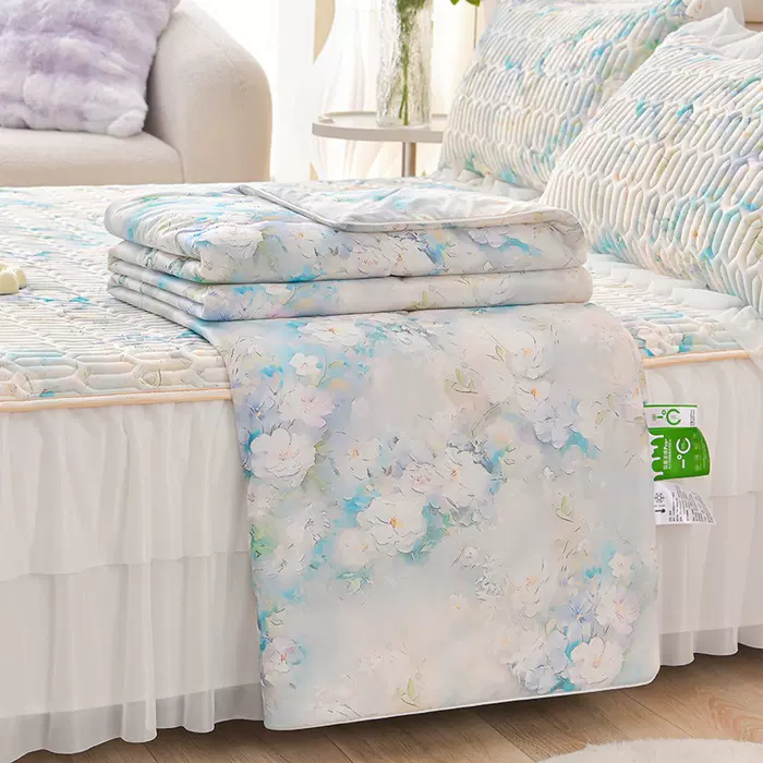 新款夏季冰丝凉席四件套凉感丝夏凉被乳胶凉席夏被三件套批发代发