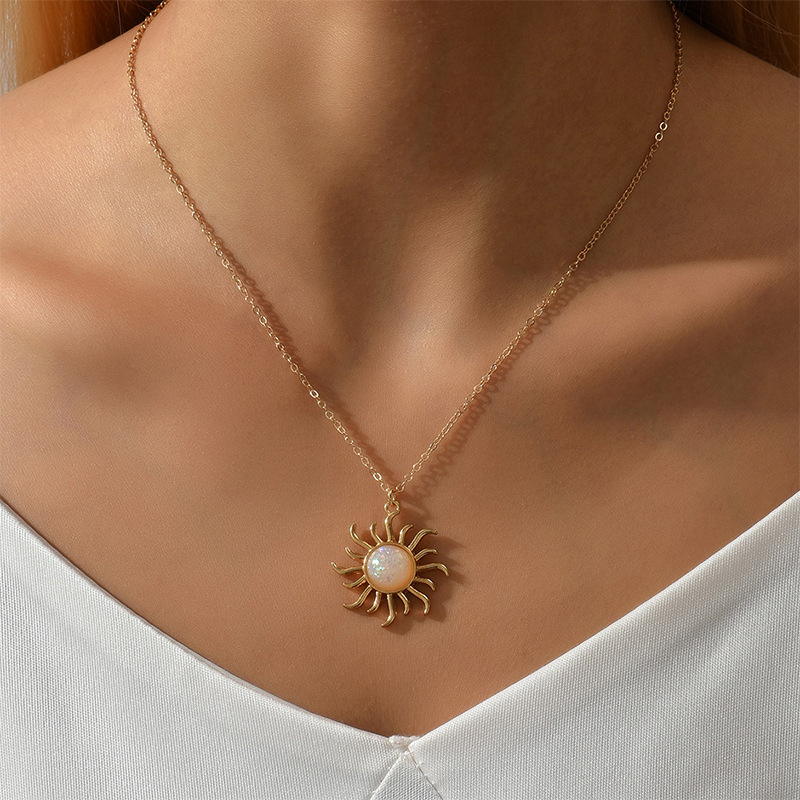 1 Stück Mode Sonne Legierung Überzug Inlay Künstliche Perlen Frau Halskette Mit Anhänger display picture 2
