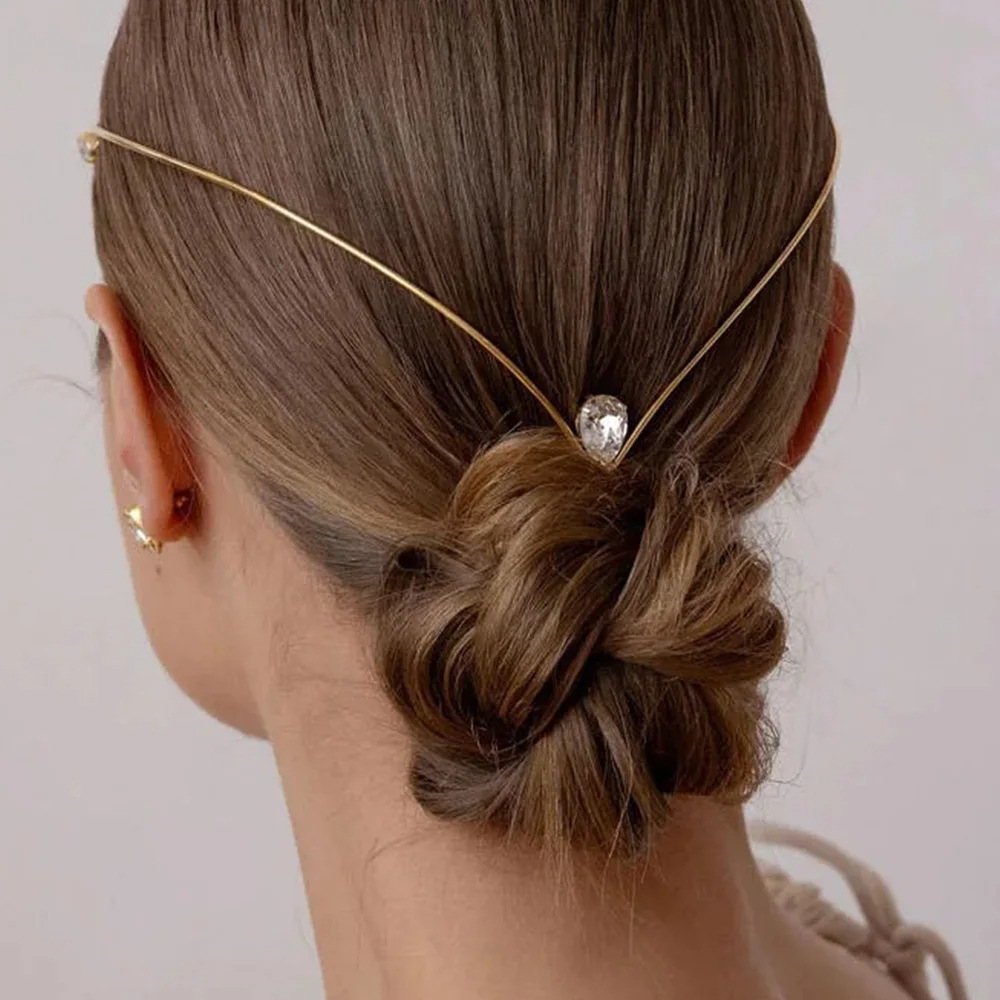 Moda temperamento en forma de V diadema simple princesa gota de agua Accesorios para el pelo nupcial boda Cadena de pelo