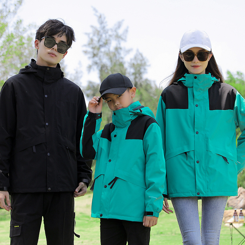 Chaqueta al aire libre para hombres y mujeres tres en uno desmontable de dos piezas impermeable y transpirable forrado de vellón engrosado traje de Montañismo senderismo