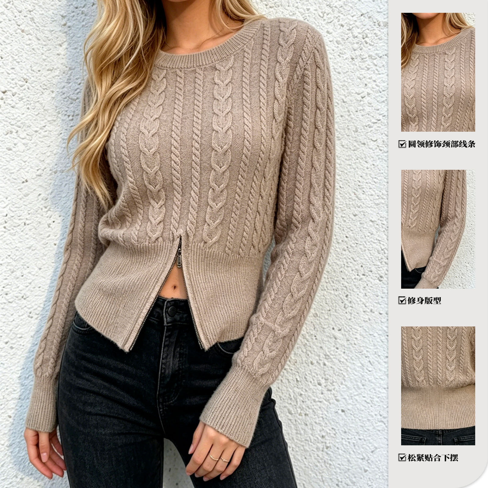 2026 ny europæisk og amerikansk stil strikket cardigan til kvinder kort rundhalset slim sweater jakke grænseoverskridende mode top