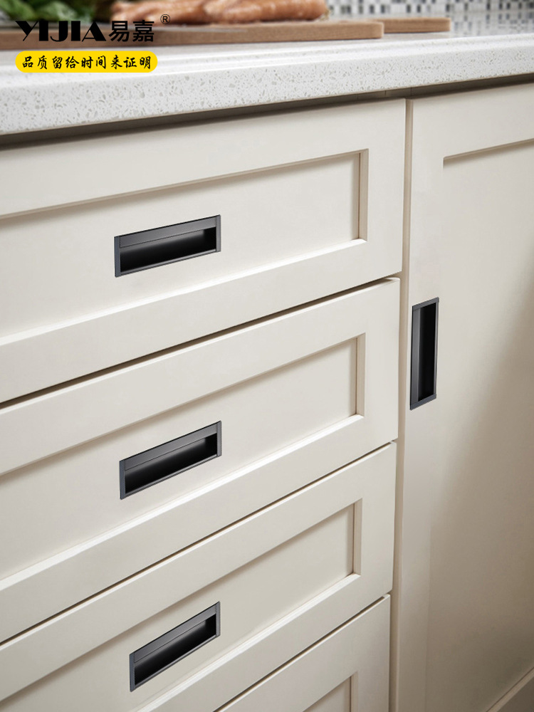 Inlaid cabinet drawer concealed handles, built-in sliding door pulls, flush-mounted wardrobe door latches, and invisible pull knobs