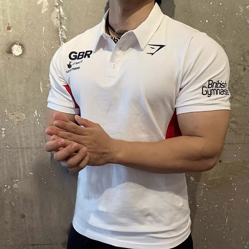 American-style shark sports fitness wear Polo collar top for men, new summer breathable short-sleeve t-shirt in white, wholesale American-style shark sports fitness wear Polo collar top for men, new summer breathable short-sleeve t-shirt in white, wholesale