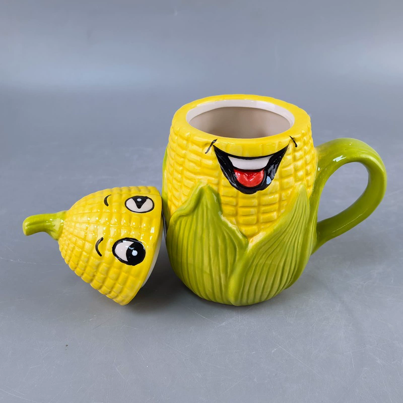 Cross -border creative personality Ceramic corn mug personality relief carving bizarre lemon -shaped fruit cup pineapple cup
