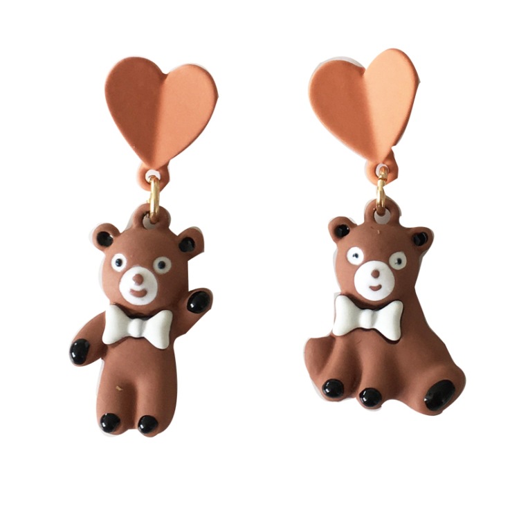 Cartoon Bear Heart Shape Asymmetrical Earrings display picture 9