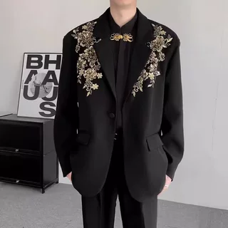 春季重工立体刺绣轻奢男士西服亮片男装高级感演出服装司仪服装潮