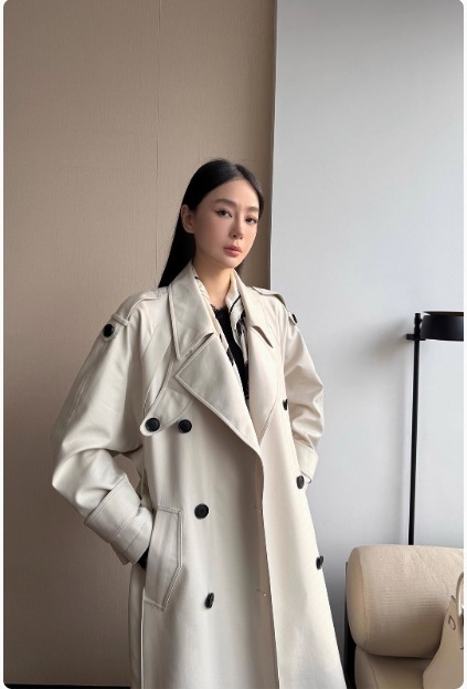 周淼ZHOUMIAO巴黎旧梦廓形大翻领双排扣中长款气质风衣外套女高街|undefined