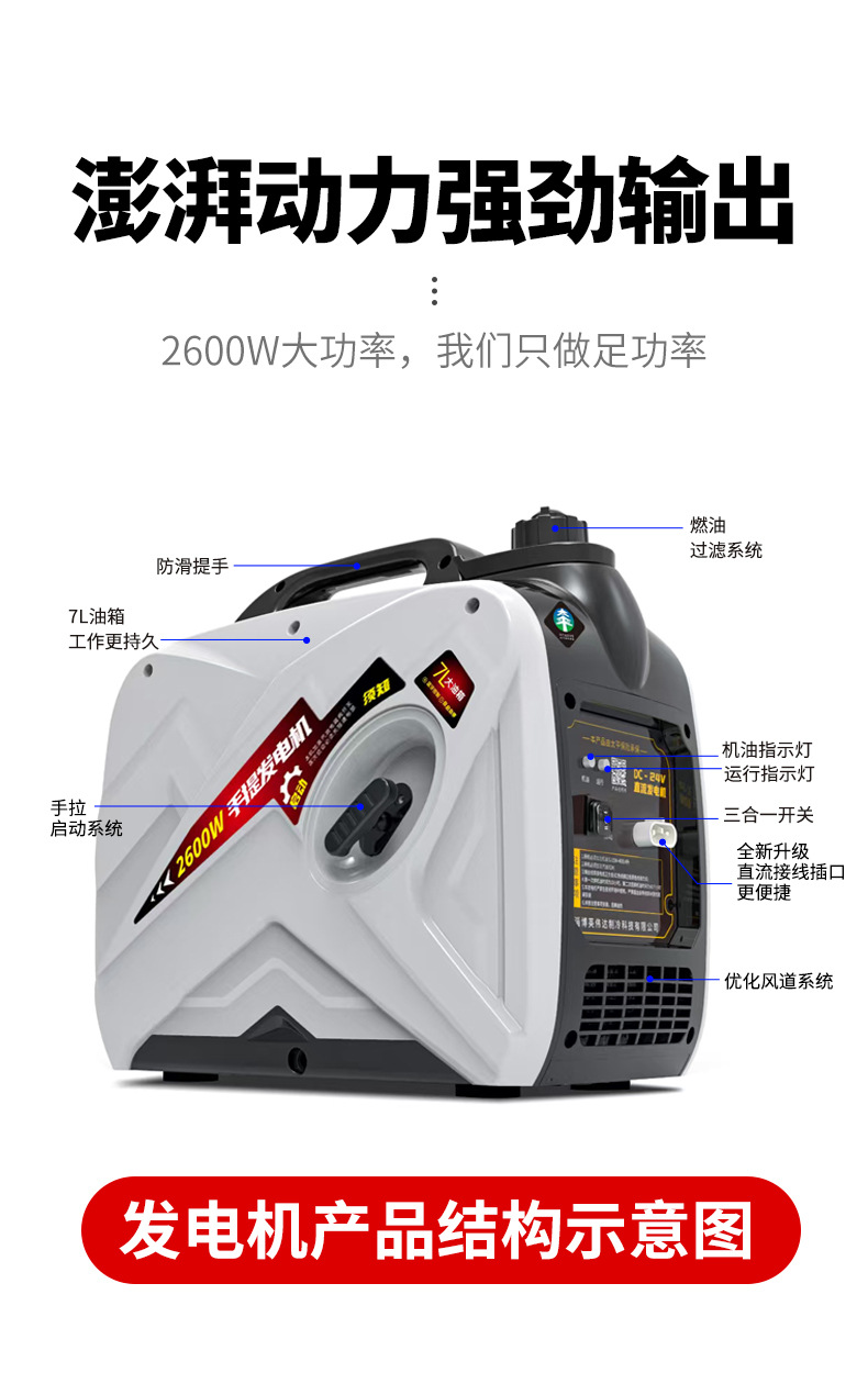 Zhongcheng 12/24V Car Small Permanent Magnet Generator Intelligent Variable Frequency Silent High Power Gasoline Generator