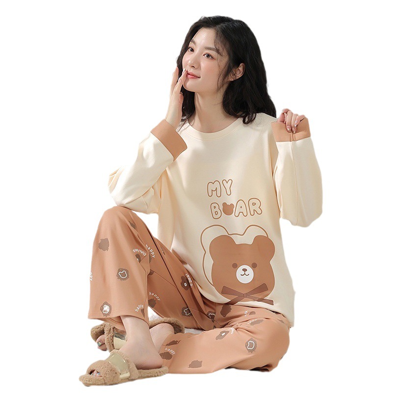 2023 nuevos pijamas de primavera y otoño de algodón de manga larga de Otoño de las mujeres jóvenes estudiante lindo de dibujos animados casual ropa para el hogar