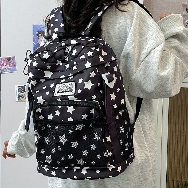高颜值星星双肩包2025女士新款学生包初中高中大容量背包可爱卡通|undefined