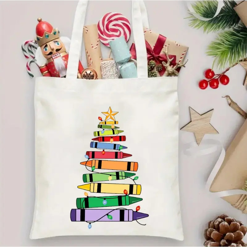 Cross-Border Men and Women Christmas New Year Canvas Bag Student Portable Storage Handbag Shopping Travel Shoulder Bag Cross-Border Men and Women Christmas New Year Canvas Bag Student Portable Storage Handbag Shopping Travel Shoulder Bag