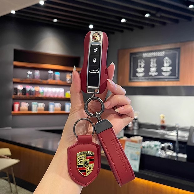 Genuine Leather Key Case for Porsche Cayenne Macan 911 Panamera 718 Taycan