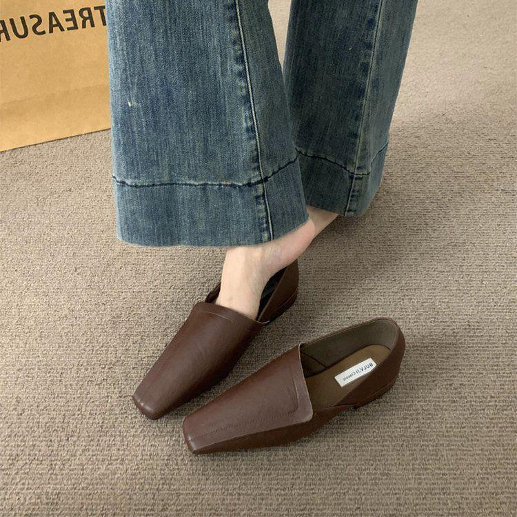 Retro Muller Pointed-Toe Niche Flats Women's Shoes Spring & Fall with Skirts French Style with Skirts Suede Low-Heeled Loafers