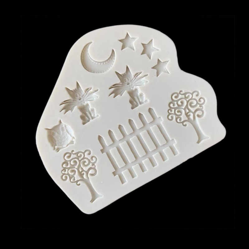 Estrella Luna cerca del búho pequeño árbol forma de silicona molde fondant cake decoración creativa herramienta para hornear